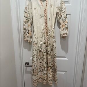 Calypso St. Barth Cream Sundress with Bishop Sleeves and V-Neck New